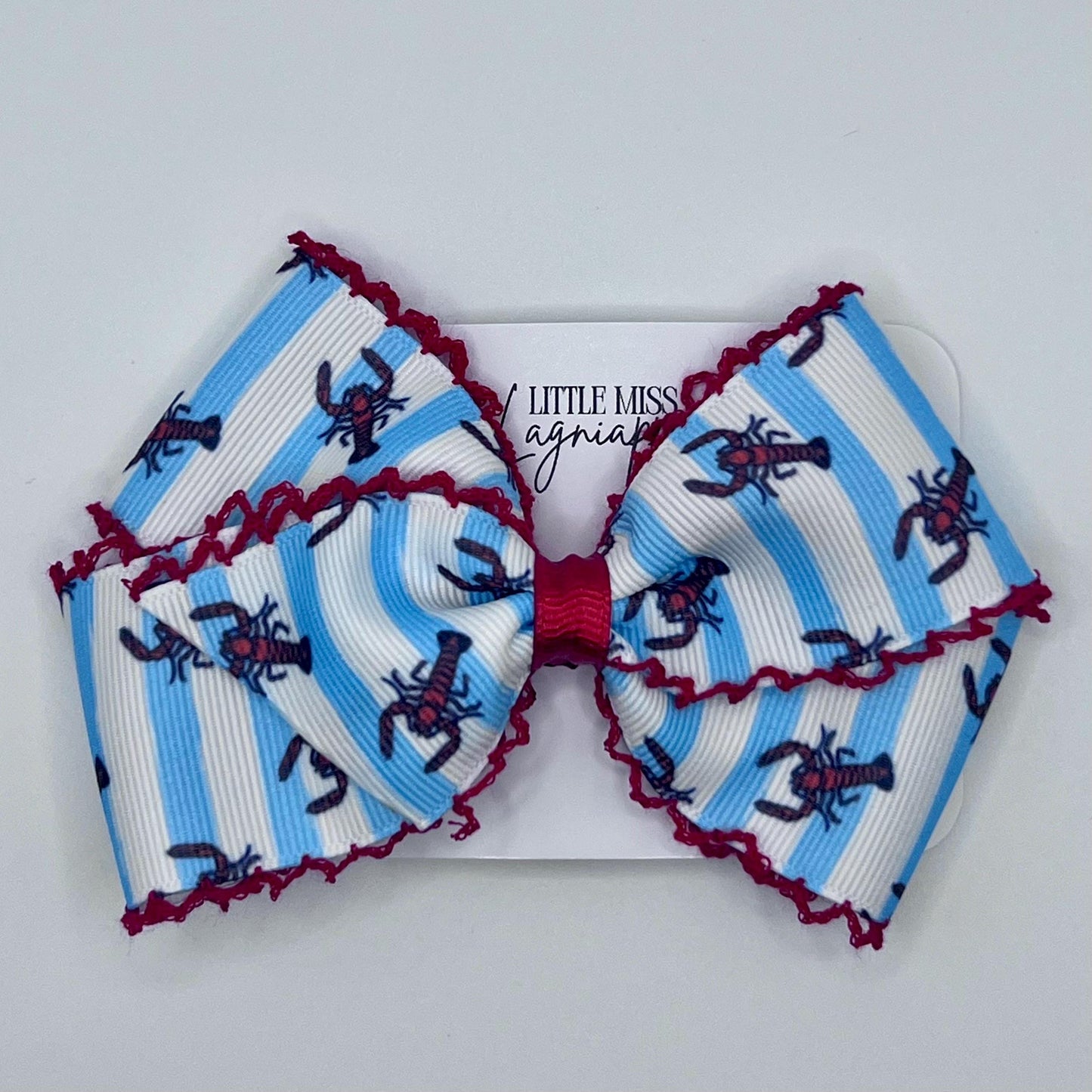 Crawfish Hair Bow: Blue Stripes, Grosgrain Ribbon, Alligator Clip
