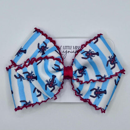 Crawfish Hair Bow: Blue Stripes, Grosgrain Ribbon, Alligator Clip