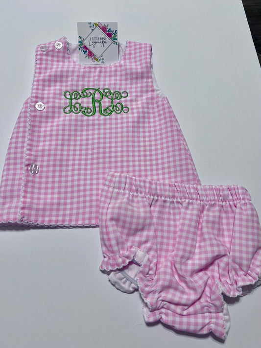 Monogrammed Gingham Diaper Set: Embroidered Heirloom Baby Clothes