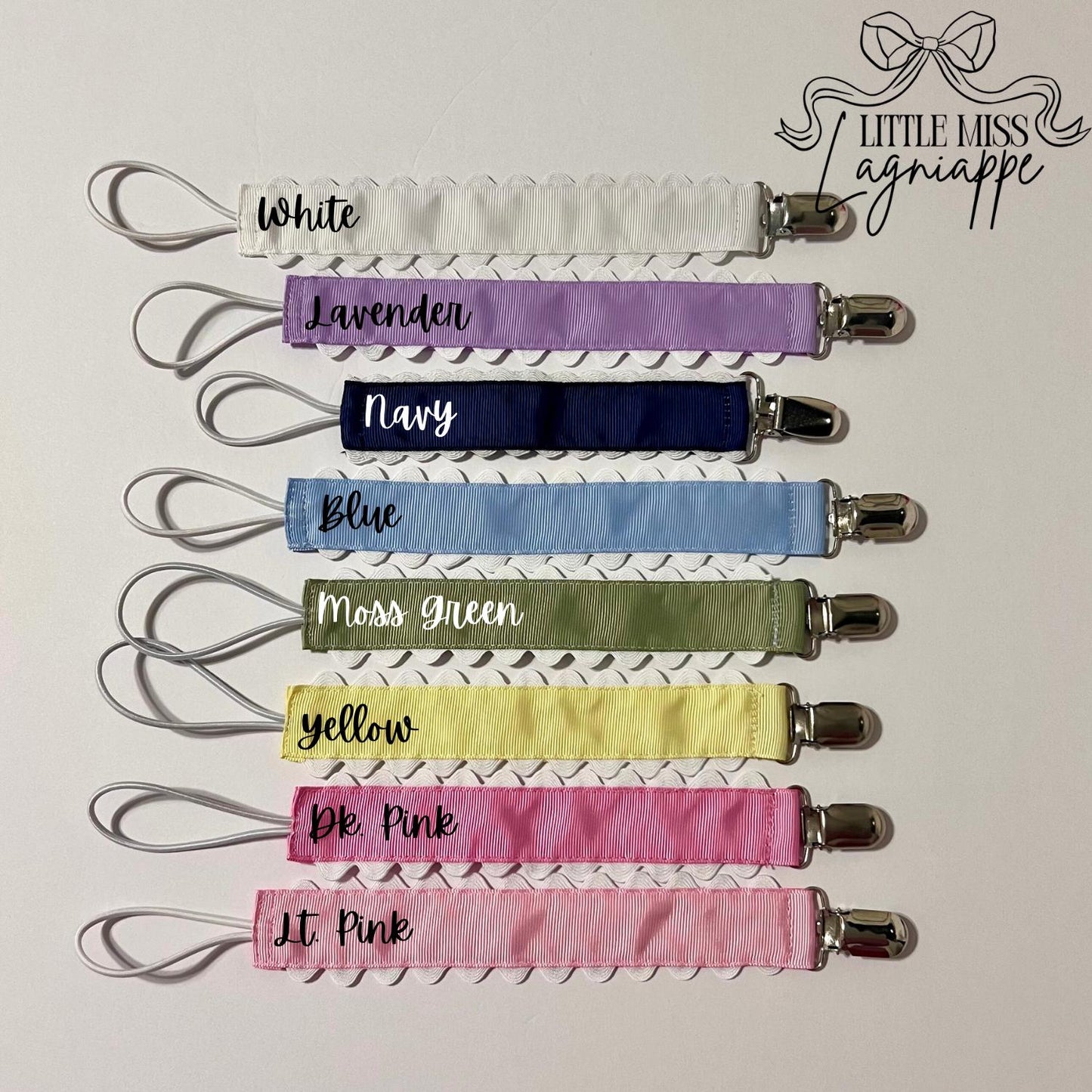 Monogrammed Embroidered Pacifier Clip: Grosgrain Ribbon Ric Rac Trim