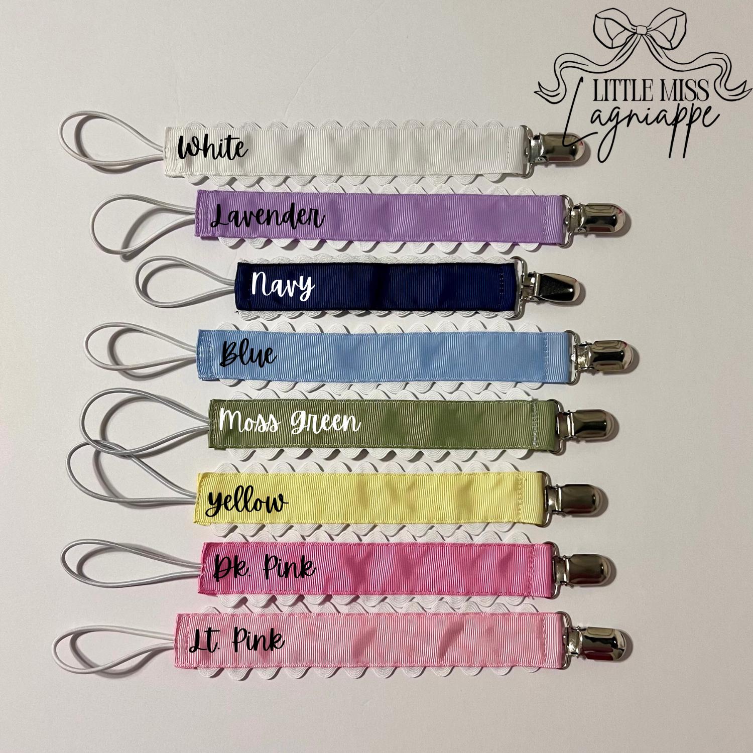 Monogrammed Embroidered Pacifier Clip: Grosgrain Ribbon Ric Rac Trim