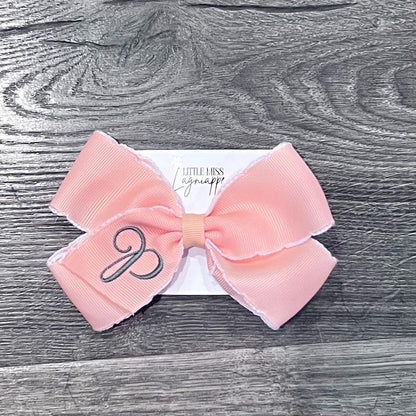 Personalized Embroidered Initial Hair Bow: Grosgrain Ribbon Alligator Clip