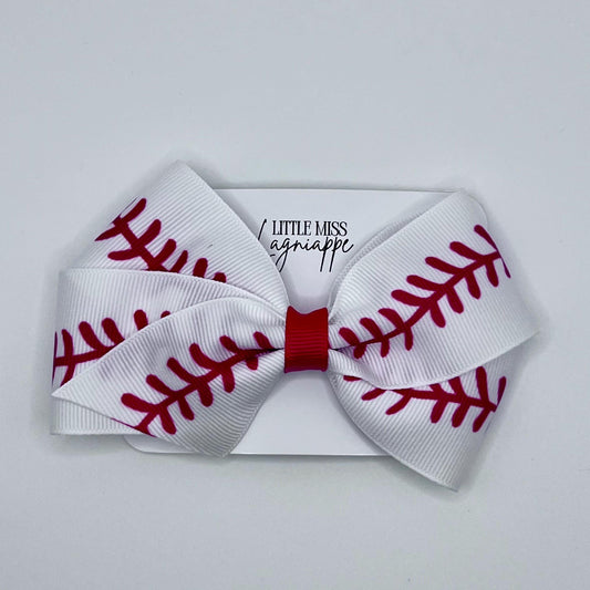 Baseball Hair Bow: Grosgrain Ribbon, Alligator Clip - Ballpark Accessory