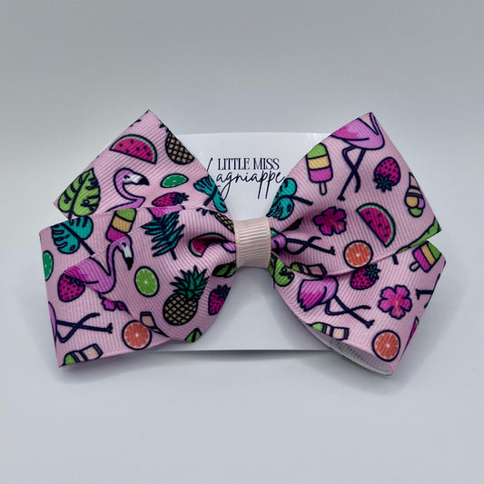 Tropical Flamingo Hair Bow: Summer Grosgrain Alligator Clip