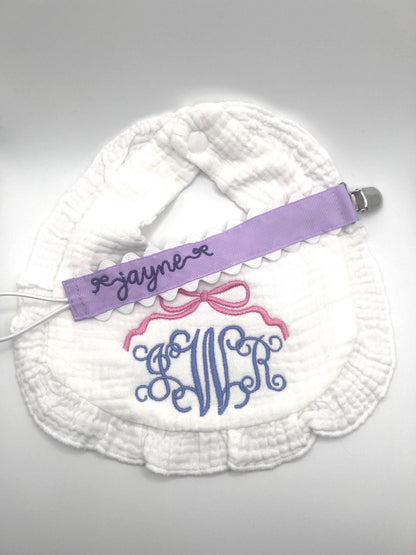 Personalized Bloomer with Bow. Monogrammed Bloomer, Bib or Burp Cloth