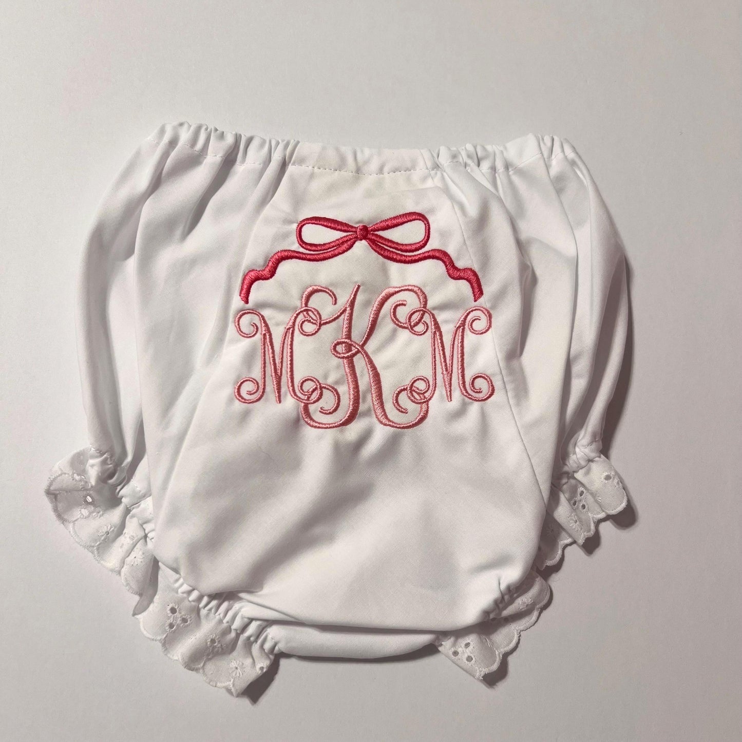 Personalized Bloomer with Bow. Monogrammed Bloomer, Bib or Burp Cloth