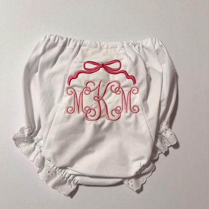 Personalized Bloomer with Bow. Monogrammed Bloomer, Bib or Burp Cloth
