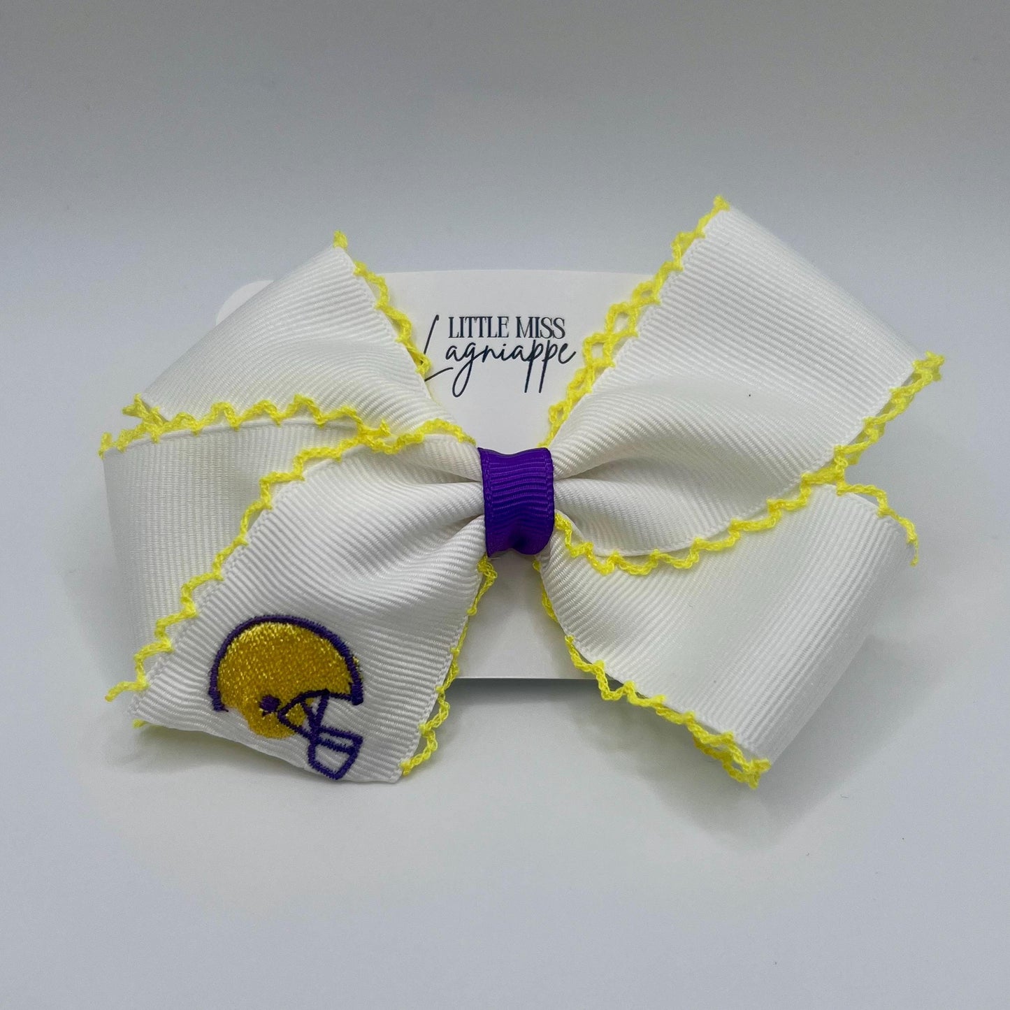 Embroidered Football Helmet Hair Bow: Louisiana College Team Colors