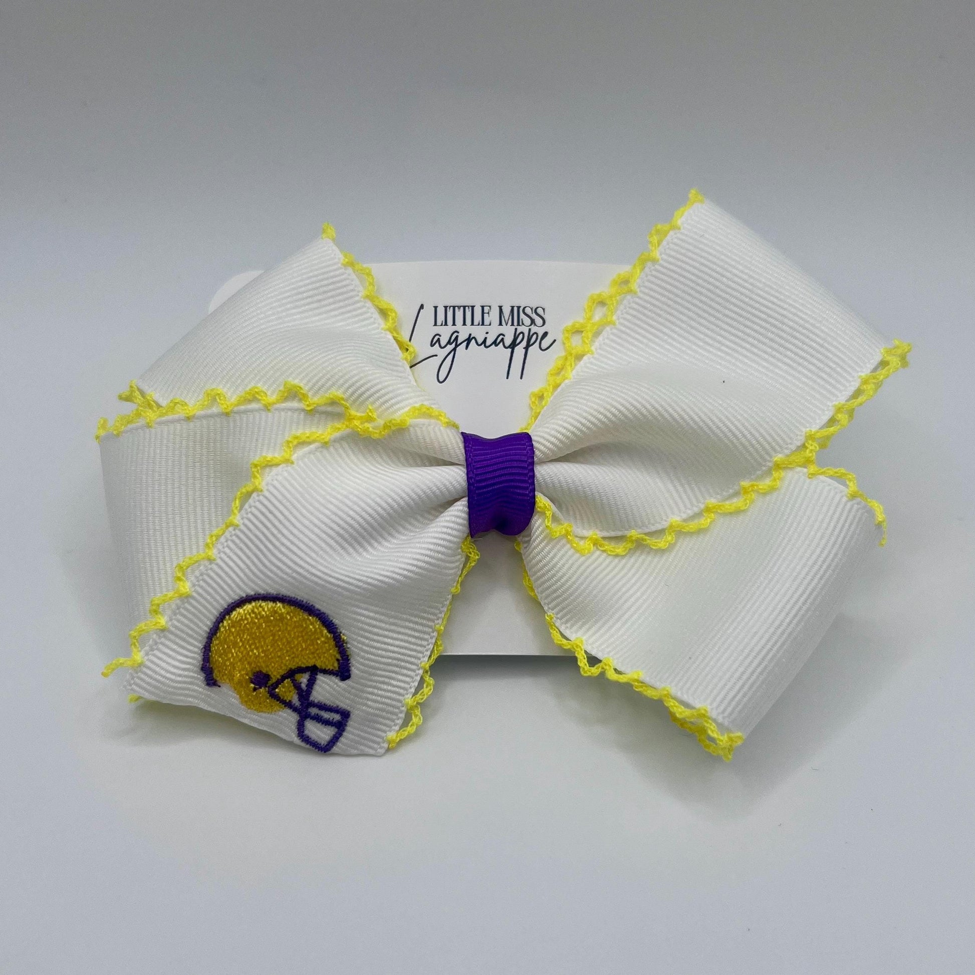 Embroidered Football Helmet Hair Bow: Louisiana College Team Colors