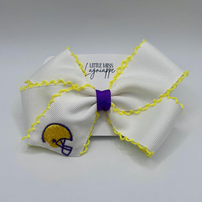 Embroidered Football Helmet Hair Bow: Louisiana College Team Colors