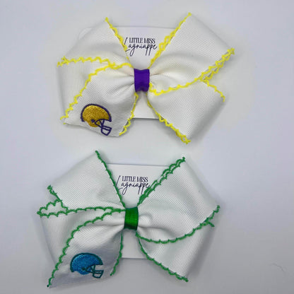 Embroidered Football Helmet Hair Bow: Louisiana College Team Colors