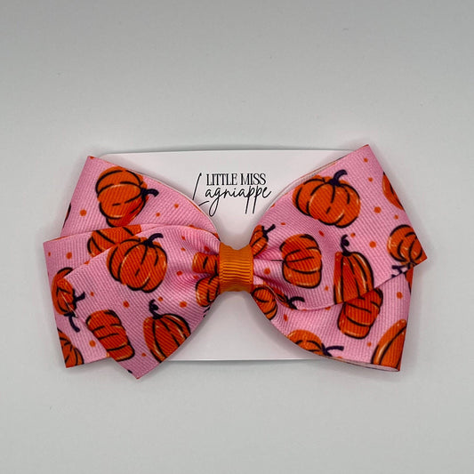 Pumpkin Hair Bow: Pink & Orange Fall Grosgrain Clip