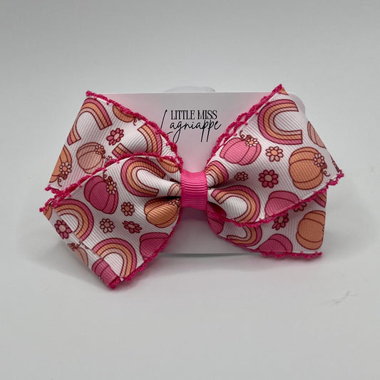 Boho Pumpkin Hair Bow: Pink Moonstitch Fall Bow