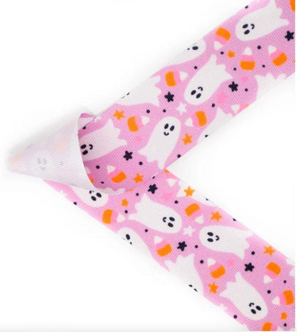 Ghost Hair Bow: Purple Candy Corn Grosgrain Halloween Bow