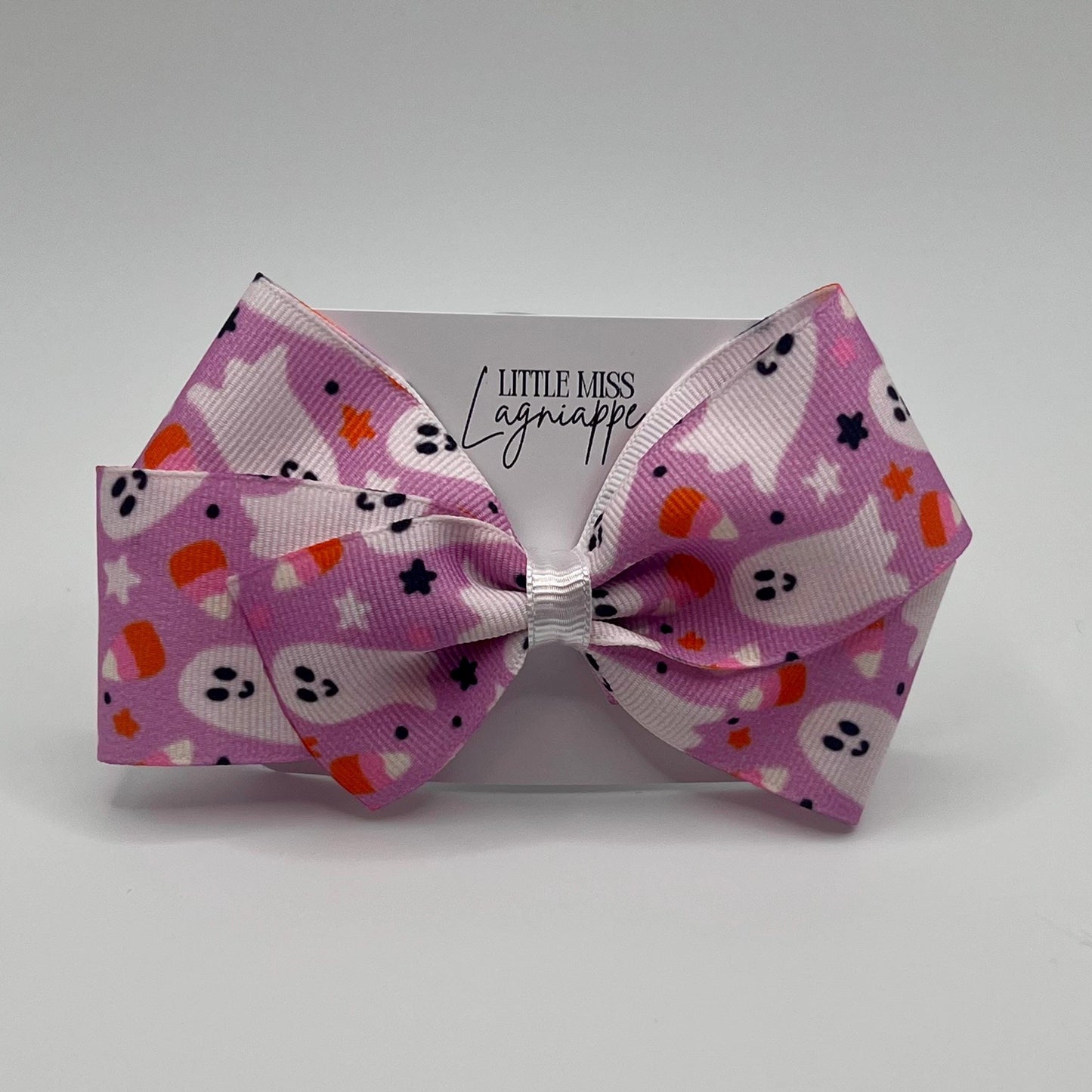 Ghost Hair Bow: Purple Candy Corn Grosgrain Halloween Bow