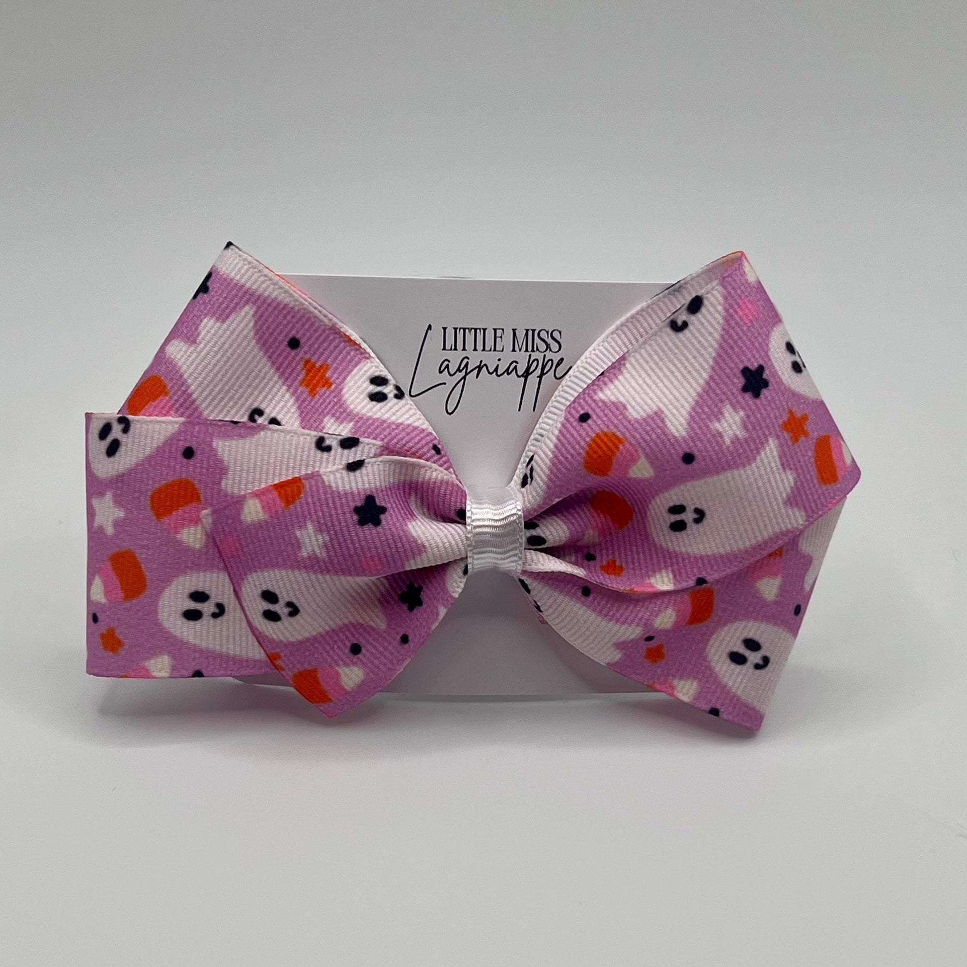 Ghost Hair Bow: Purple Candy Corn Grosgrain Halloween Bow