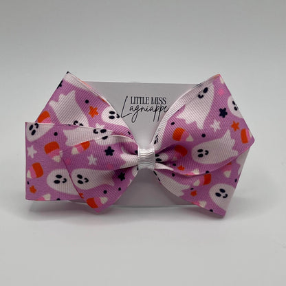 Ghost Hair Bow: Purple Candy Corn Grosgrain Halloween Bow