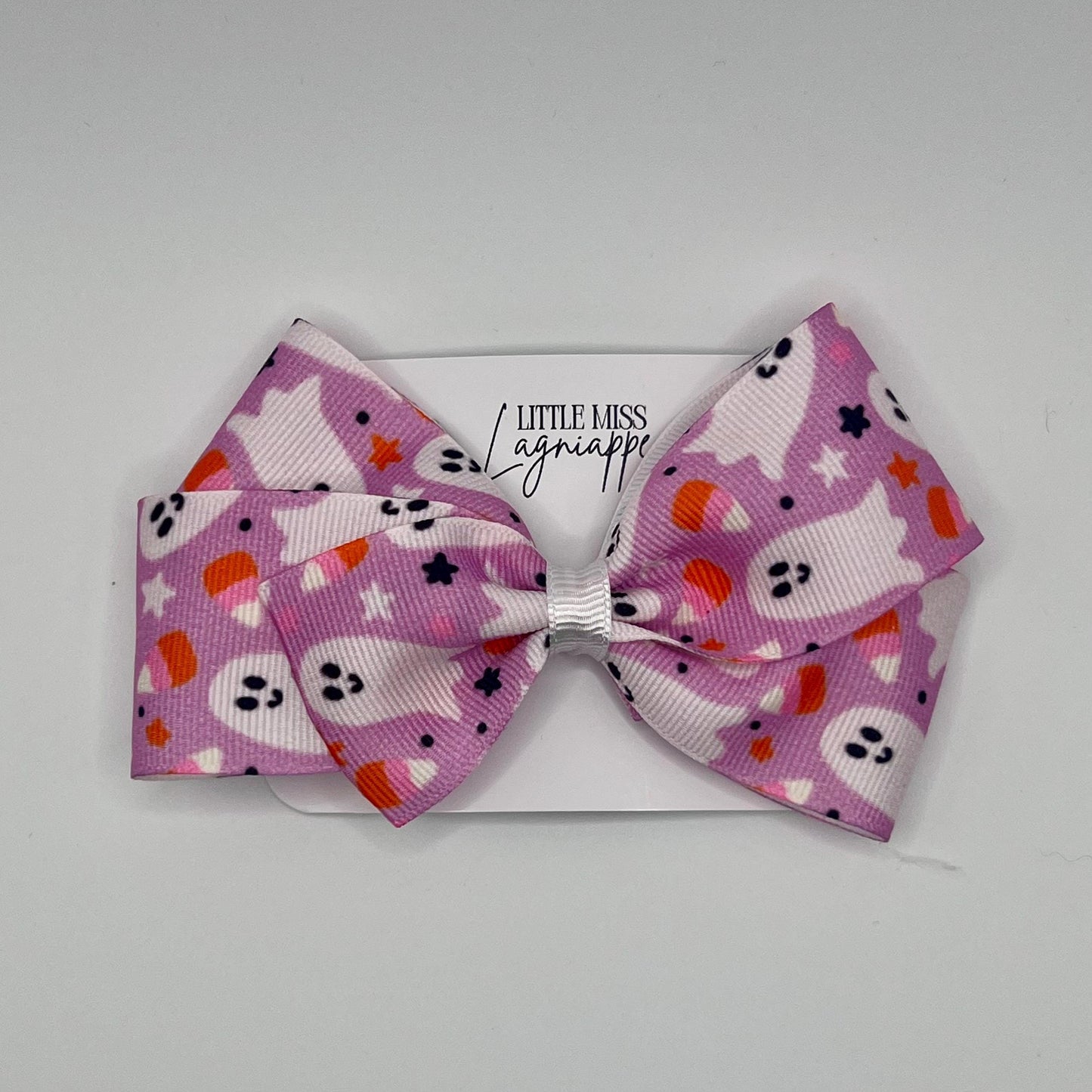 Ghost Hair Bow: Purple Candy Corn Grosgrain Halloween Bow