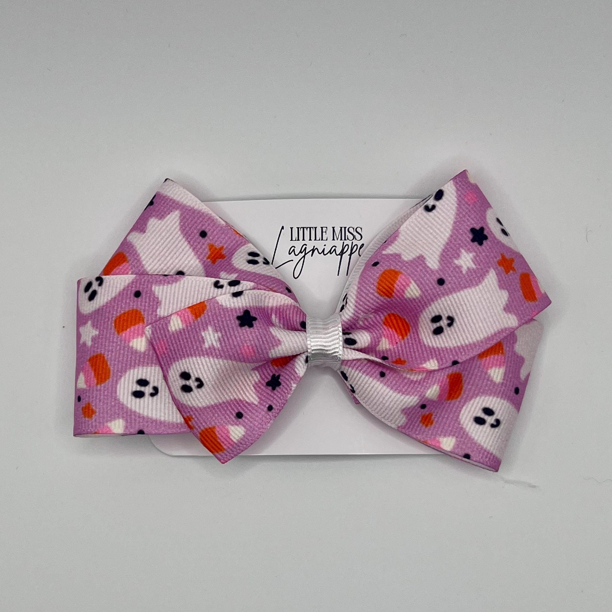 Ghost Hair Bow: Purple Candy Corn Grosgrain Halloween Bow