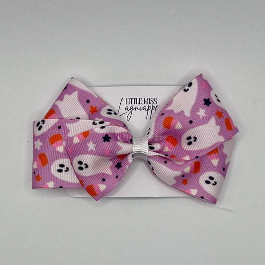 Ghost Hair Bow: Purple Candy Corn Grosgrain Halloween Bow