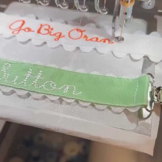 Monogrammed Embroidered Pacifier Clip: Grosgrain Ribbon Ric Rac Trim