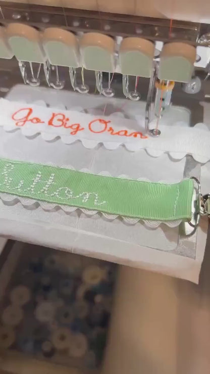 Monogrammed Embroidered Pacifier Clip: Grosgrain Ribbon Ric Rac Trim