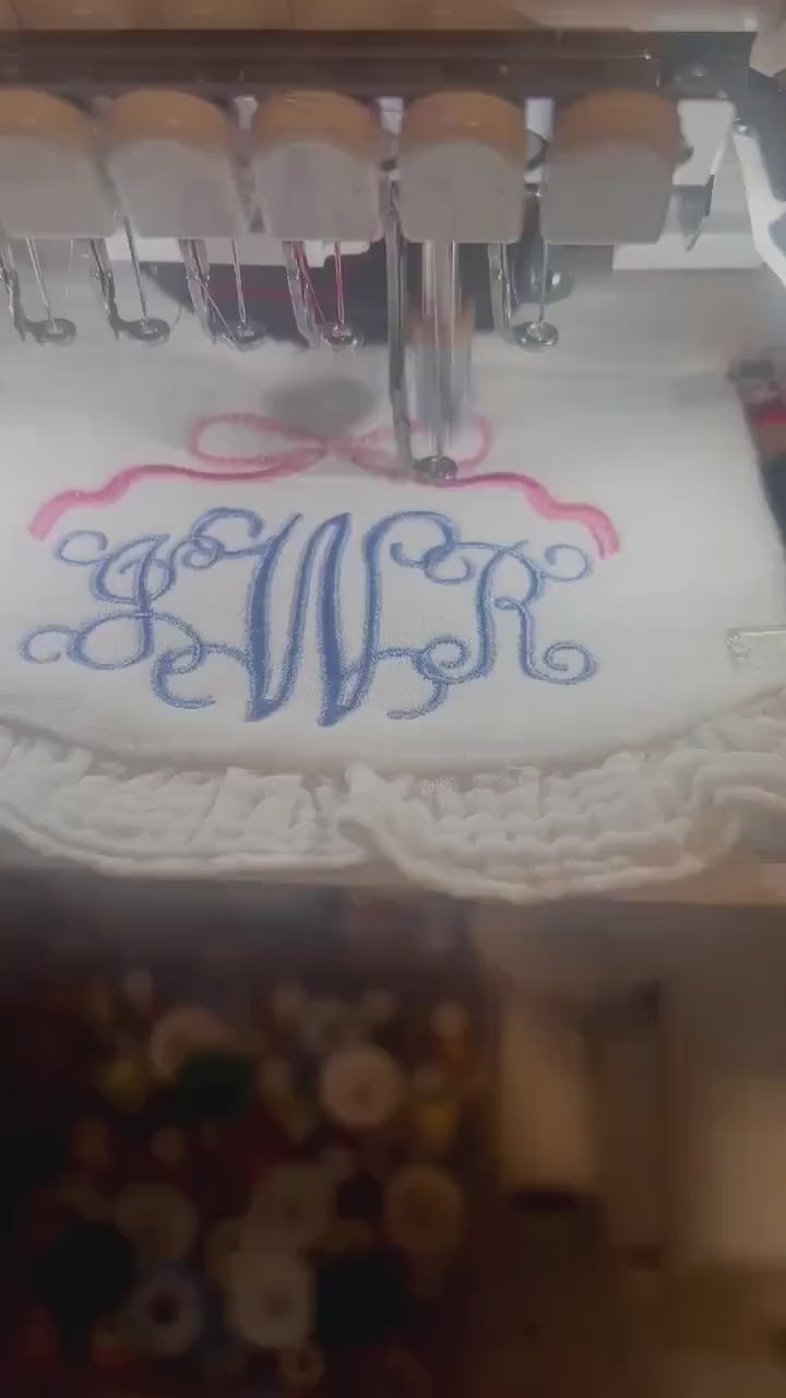 Personalized Bloomer with Bow. Monogrammed Bloomer, Bib or Burp Cloth